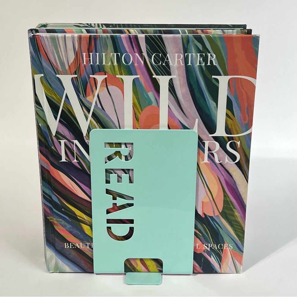 READ Single Metal Bookend Pastel Blue Modern Cutout Design NWT